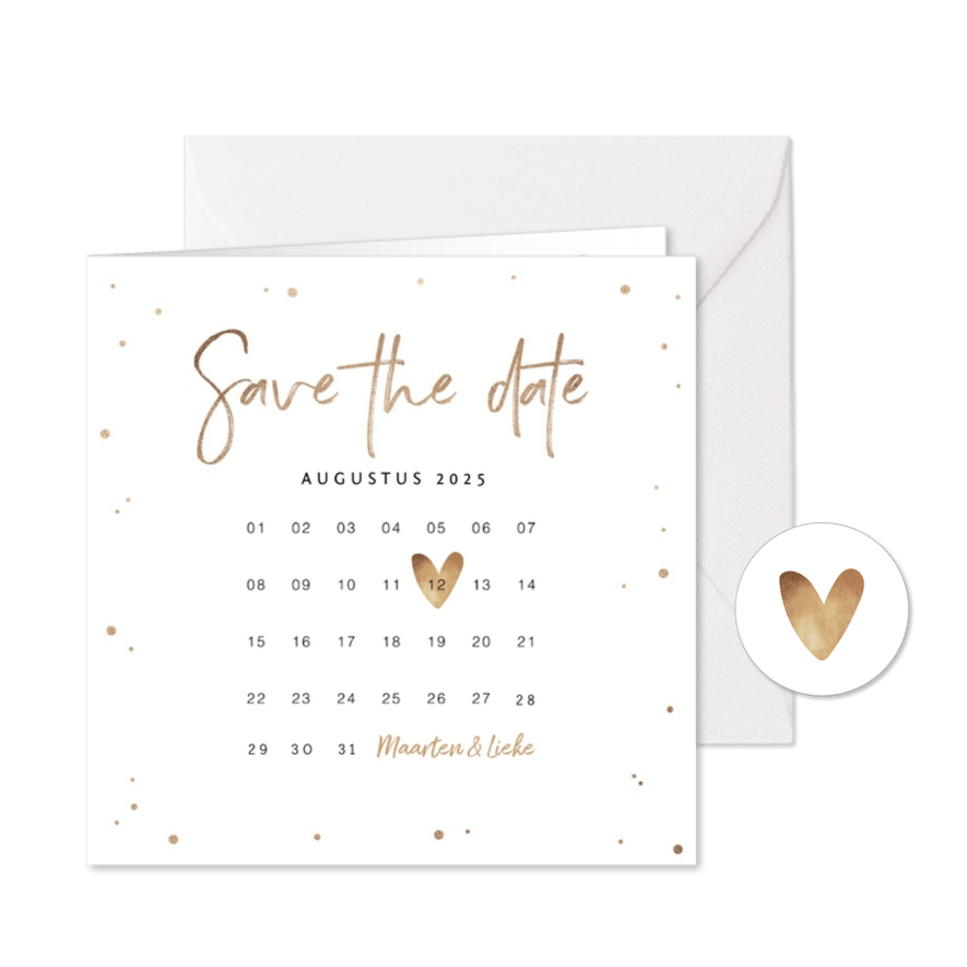 Save the date uitnodiging stijlvol goudlook confetti - Kaartimpressie