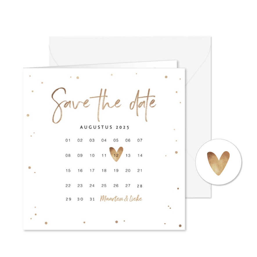 Save the date uitnodiging stijlvol goudlook confetti - Kaartimpressie