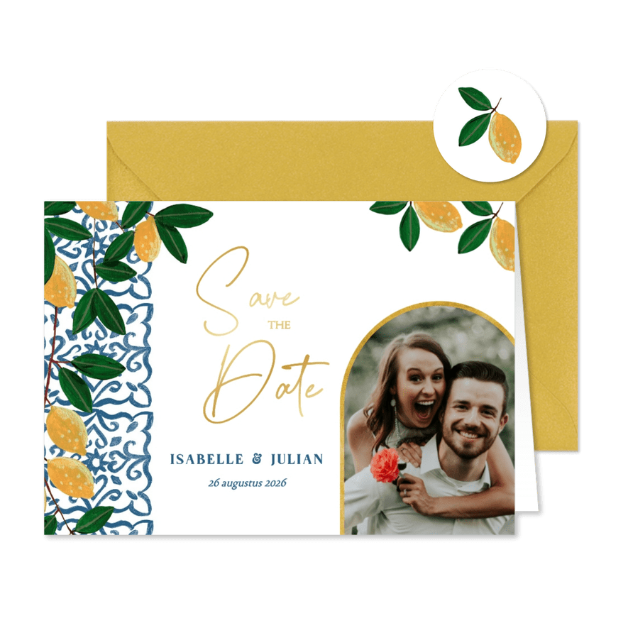 Save the Date zomer tegels en citroenen - Kaartimpressie