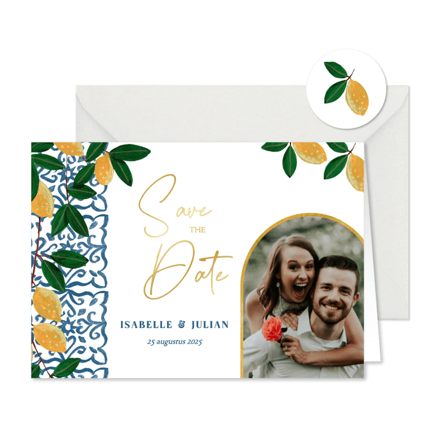 Save the Date zomer tegels en citroenen - Kaartimpressie