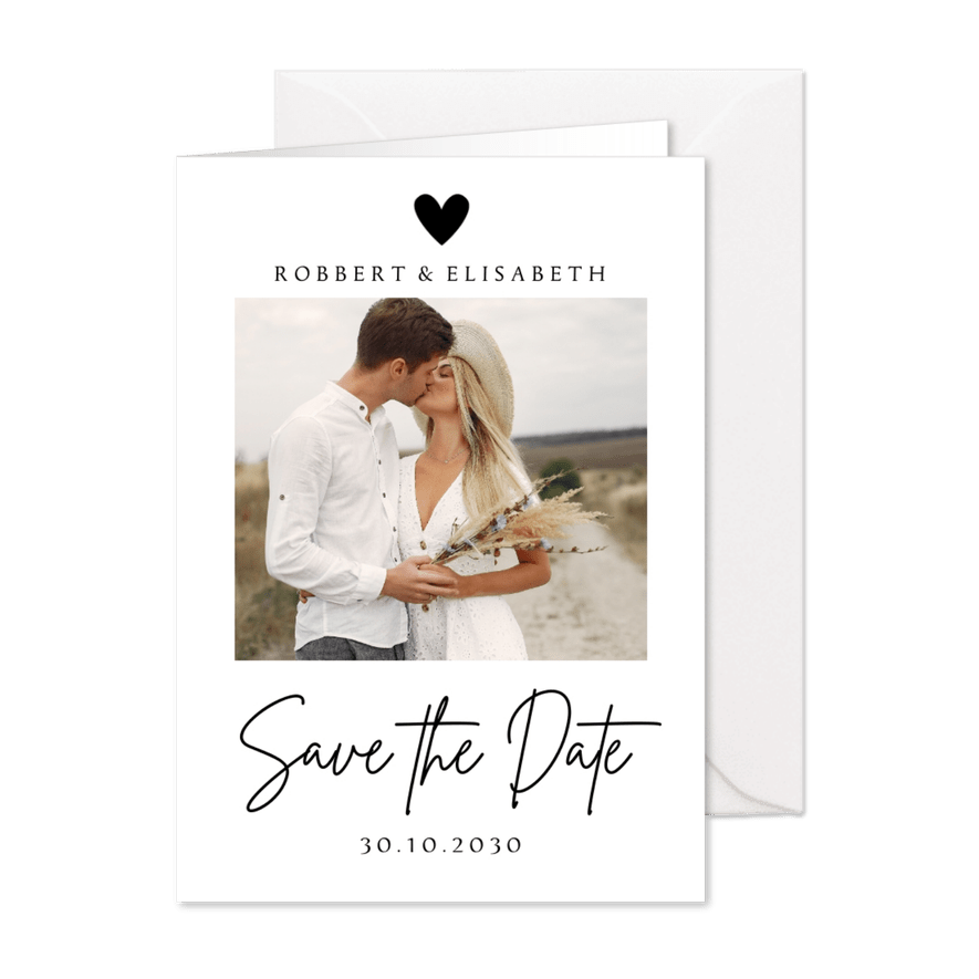 Save the Date zwart wit eigen foto - Kaartimpressie