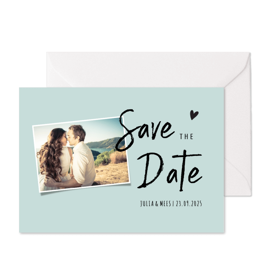 Save the datekaart met foto en trendy letterype - Kaartimpressie