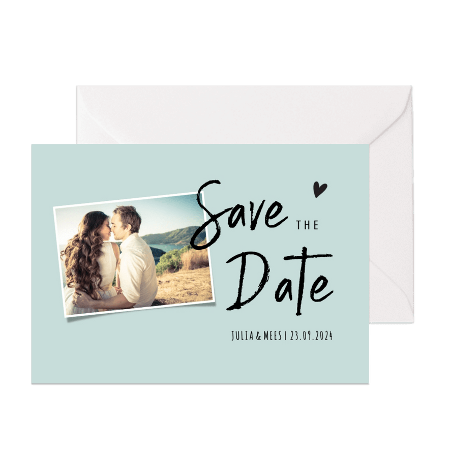 Save the datekaart met foto en trendy letterype - Kaartimpressie