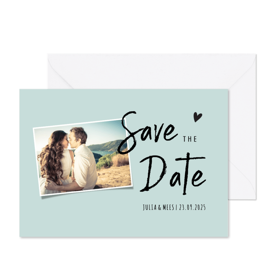 Save the datekaart met foto en trendy letterype - Kaartimpressie
