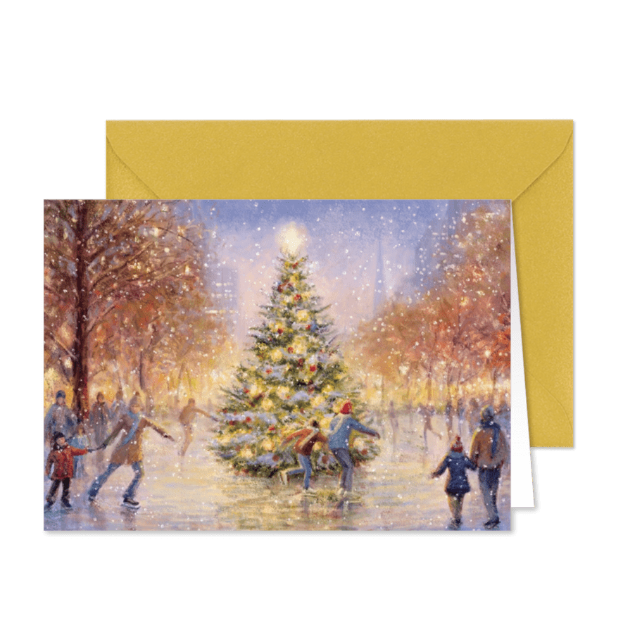 Schaatsende mensen op het ijs rondom de kerstboom - Kaartimpressie