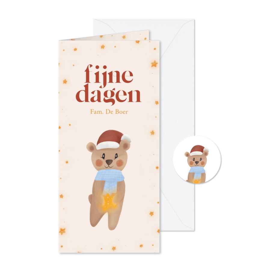 Schattig kerstkaartje met beertje en sterretjes - Kaartimpressie