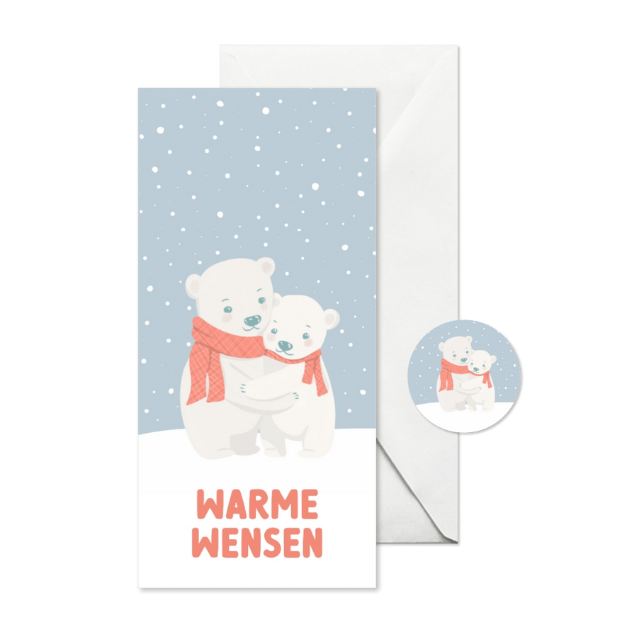 Schattig kerstkaartje met knuffelende ijsbeertjes wensen - Kaartimpressie