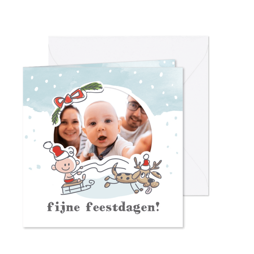 Schattige kerstkaart met kerstbaby met hond en foto - Kaartimpressie