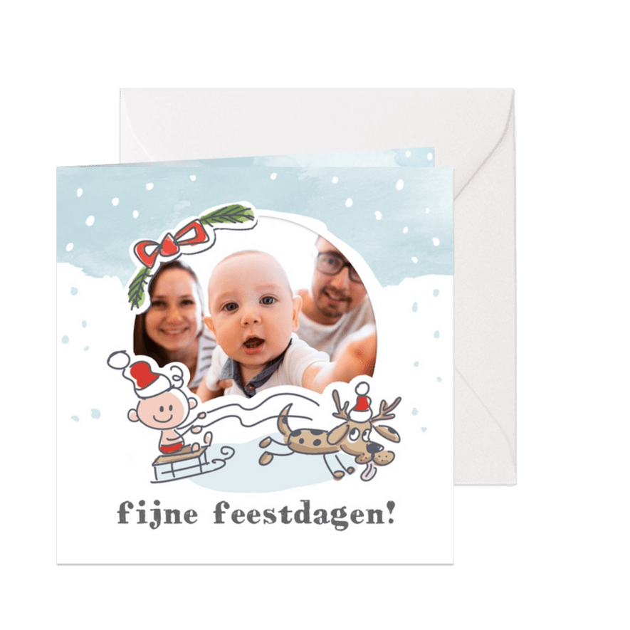 Schattige kerstkaart met kerstbaby met hond en foto - Kaartimpressie