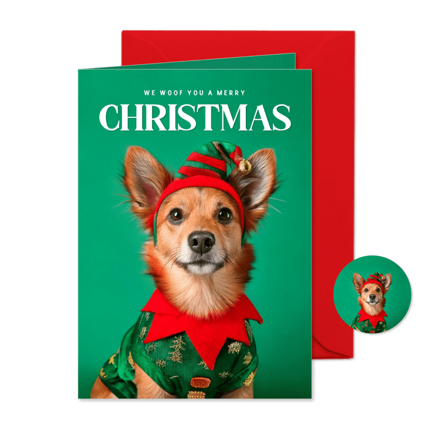 Schattige kerstkaartjes met hondje in kerst outfit - Kaartimpressie