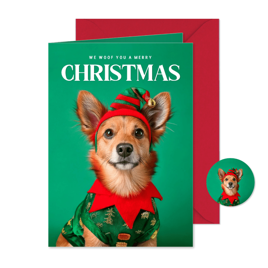 Schattige kerstkaartjes met hondje in kerst outfit - Kaartimpressie