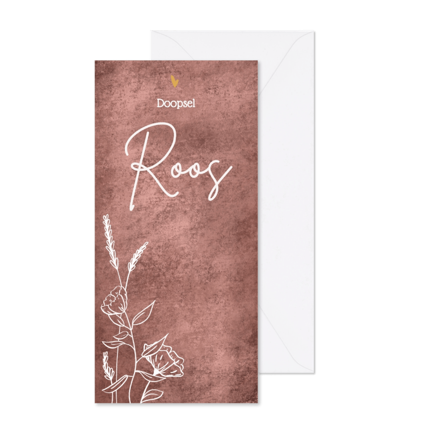 Schattige uitnodiging doopsel met wilde bloemen goud hartje - Kaartimpressie