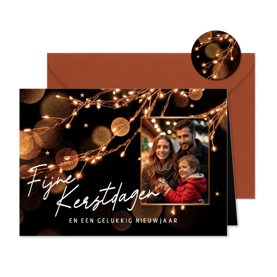 Sfeervol kerstkaartje met foto en lichtjes - Kaartimpressie