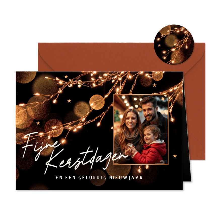 Sfeervol kerstkaartje met foto en lichtjes - Kaartimpressie