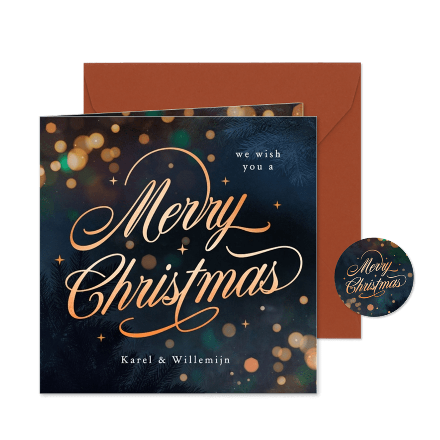 Sfeervolle kerstkaart Merry Christmas met sterren - Kaartimpressie