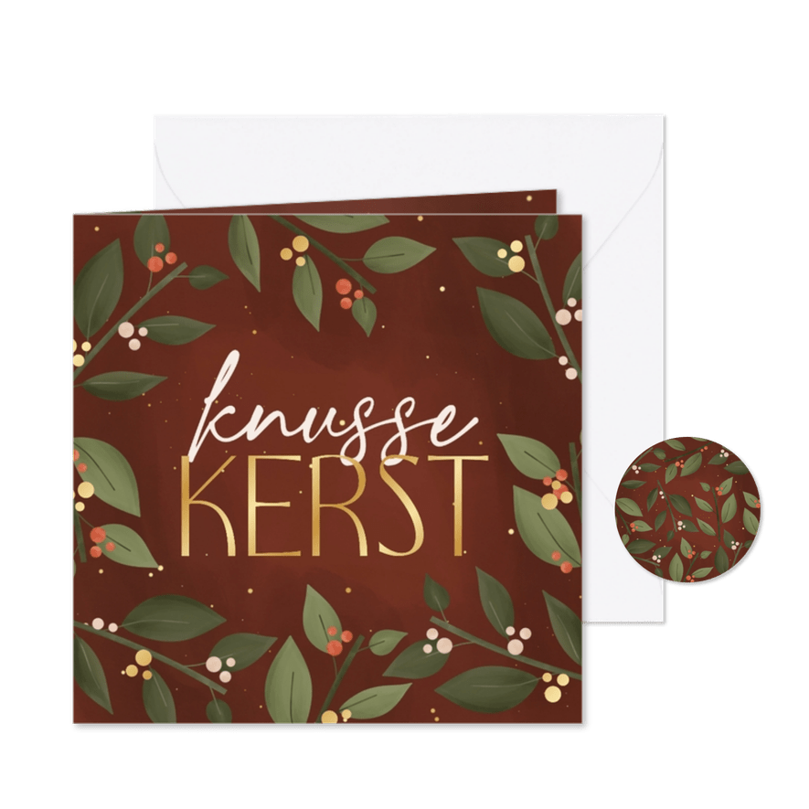 Sfeervolle kerstkaart met takjes besjes en knusse kerst - Kaartimpressie