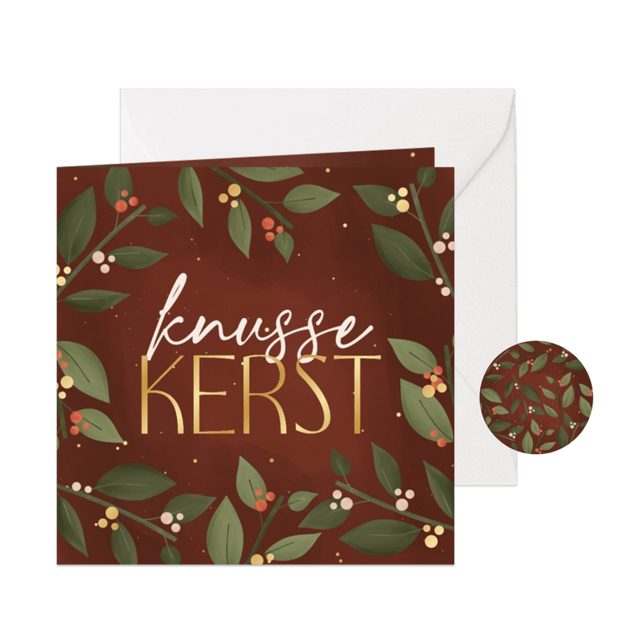 Sfeervolle kerstkaart met takjes besjes en knusse kerst - Kaartimpressie