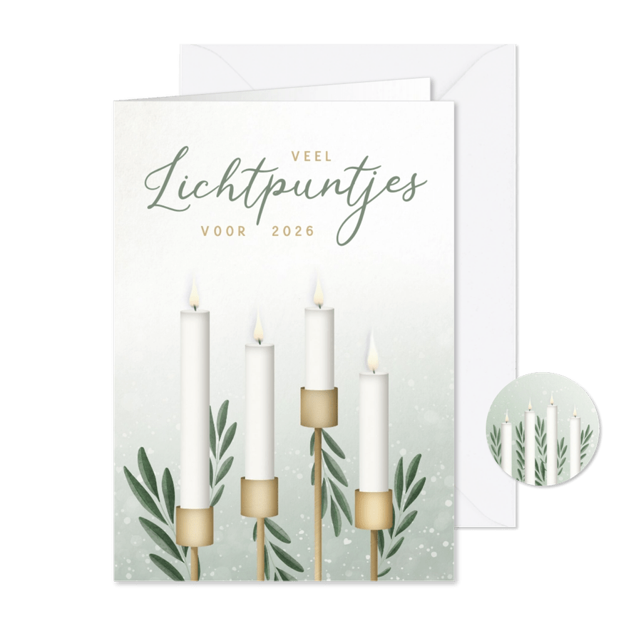 Sfeervolle lichtpuntjes nieuwjaarskaart met 4 kaarsen - Kaartimpressie