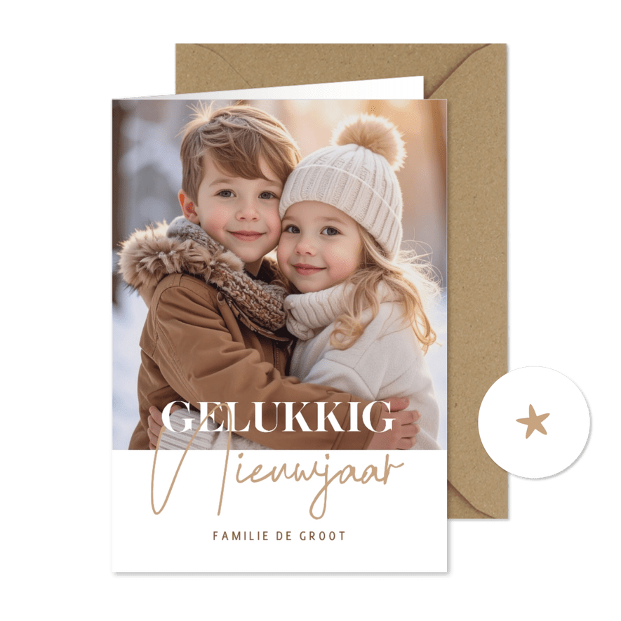 Simpele fotokaart 'Gelukkig Nieuwjaar' aanpasbaar - Kaartimpressie