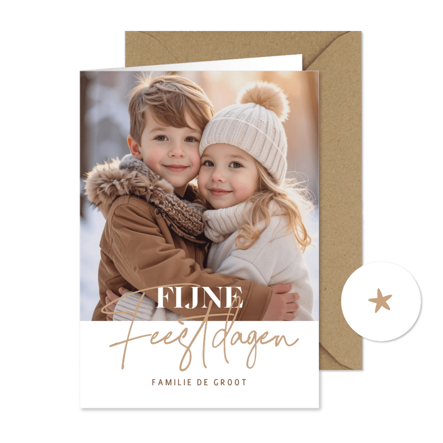 Simpele kerst fotokaart 'Fijne Feestdagen' aanpasbaar - Kaartimpressie