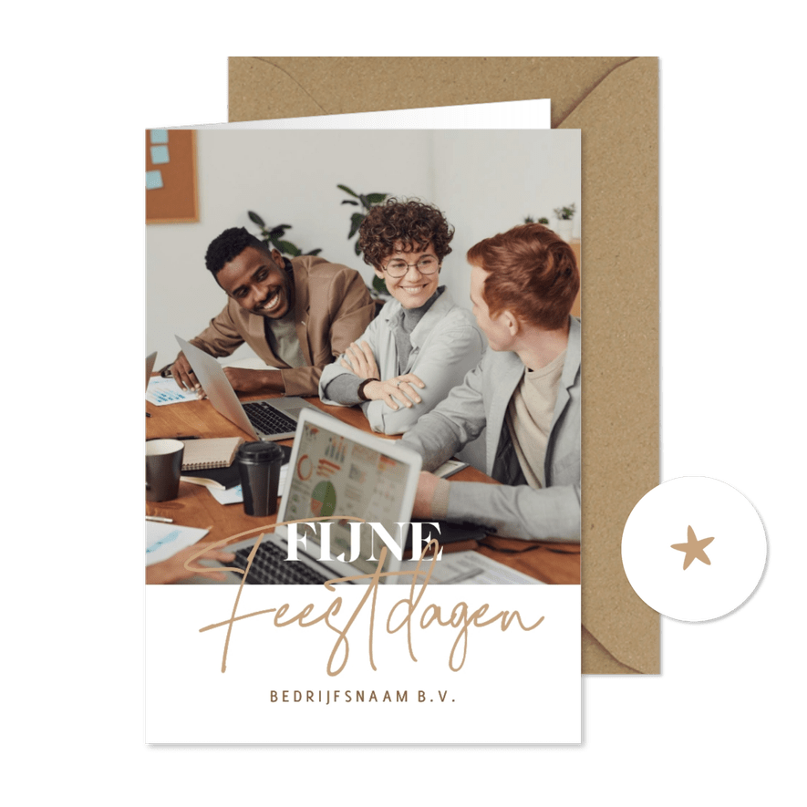 Simpele zakelijke kerstkaart 'Fijne Feestdagen' aanpasbaar - Kaartimpressie