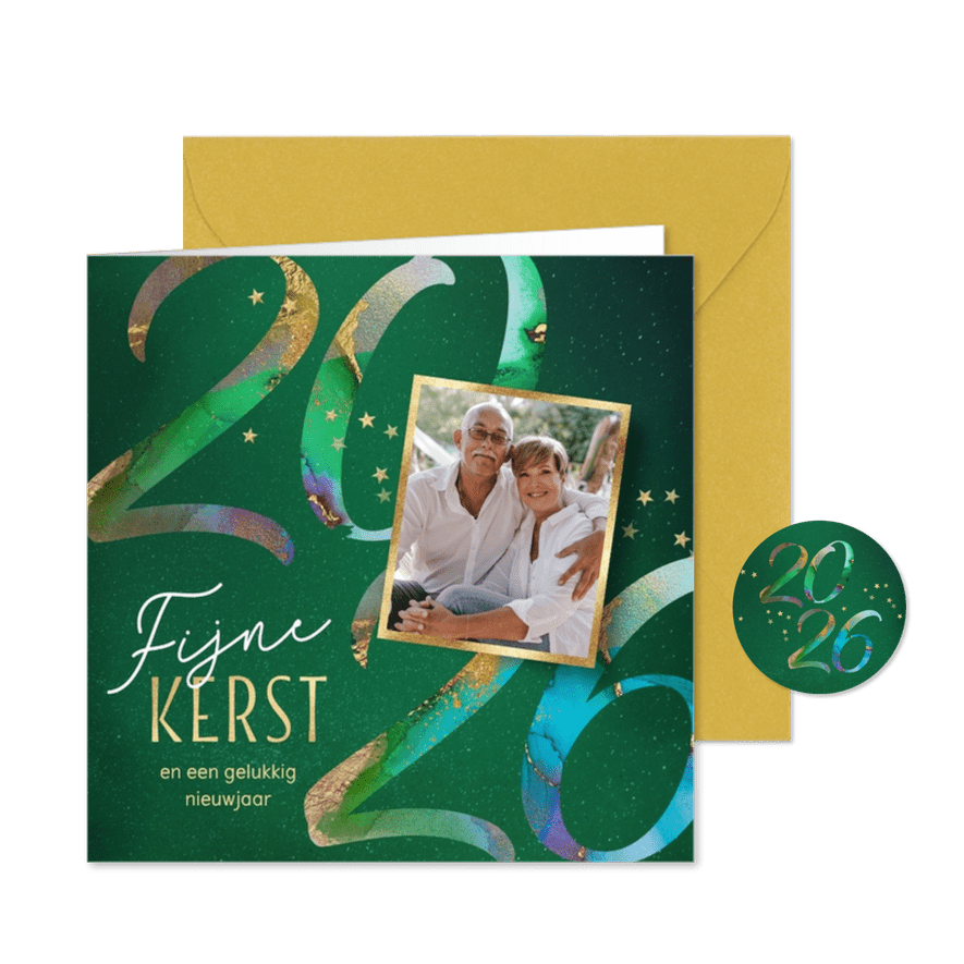 Sjieke foto kerstkaart met 2026 in verf - Kaartimpressie