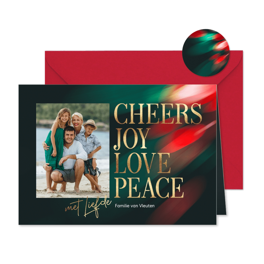 Sjieke foto kerstkaart met stijlvol kerstlicht - Kaartimpressie