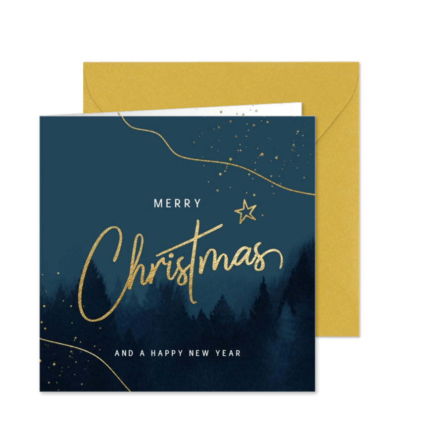 Sjieke kerstkaart kerstbomen aquarel blauw - Kaartimpressie