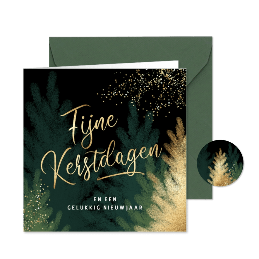 Sjieke kerstkaart kerstboom goud groen  - Kaartimpressie