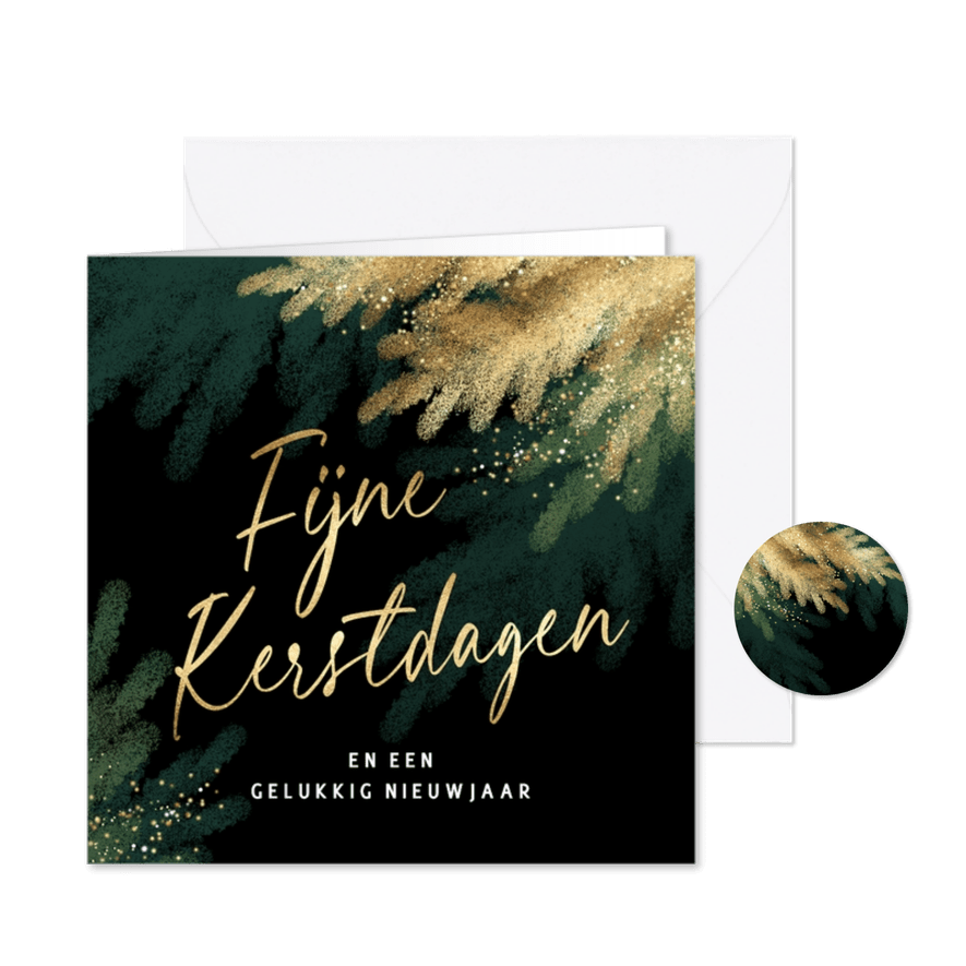 Sjieke kerstkaart kerstboom tak goud groen hip - Kaartimpressie