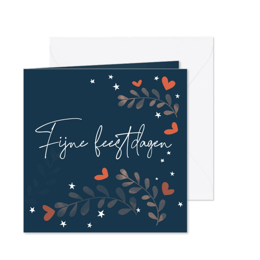 Sjieke kerstkaart met hartjes en blaadjes - Kaartimpressie