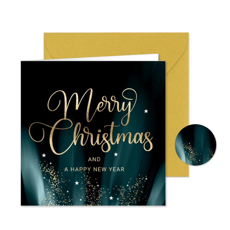Sjieke kerstkaart sprankelende gouden sterretjes  - Kaartimpressie
