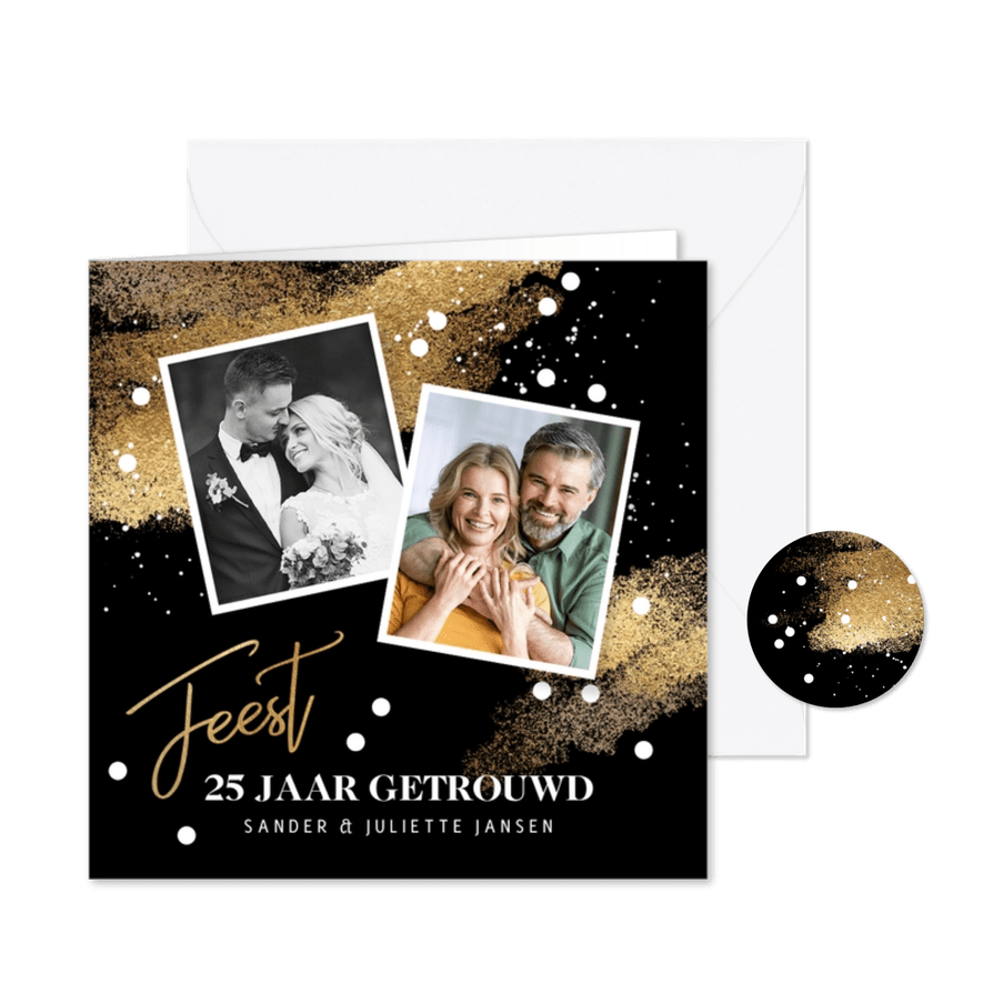 Sjieke uitnodiging huwelijk jubileum goud spetters - Kaartimpressie