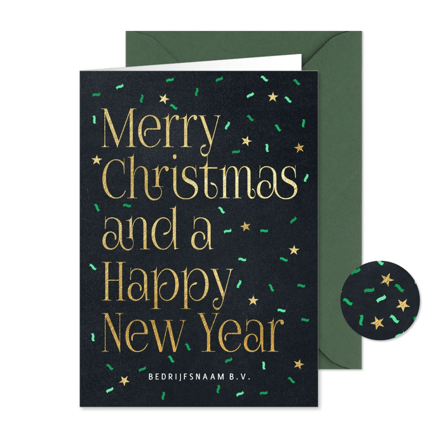 Sjieke zakelijke kerstkaart met feestelijke confetti - Kaartimpressie