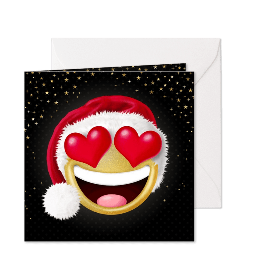 Smiley met hartjes als ogen en kerstmuts op - Kaartimpressie