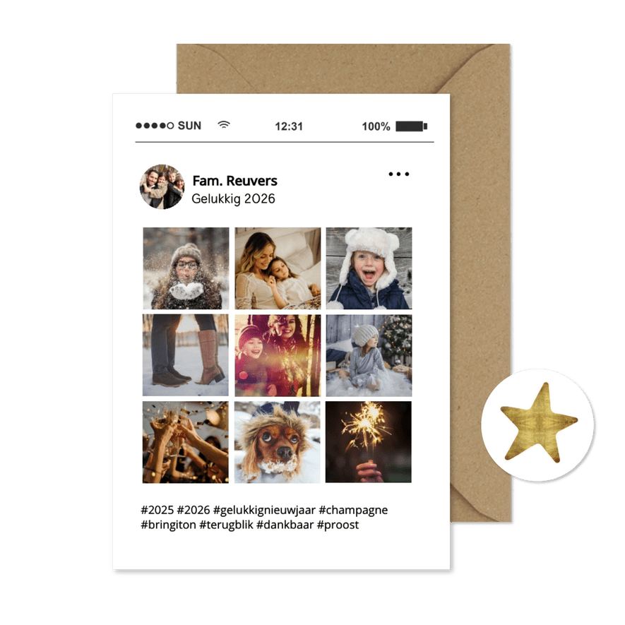 Social media nieuwjaarskaart tijdlijn kaart met 9 foto's - Kaartimpressie