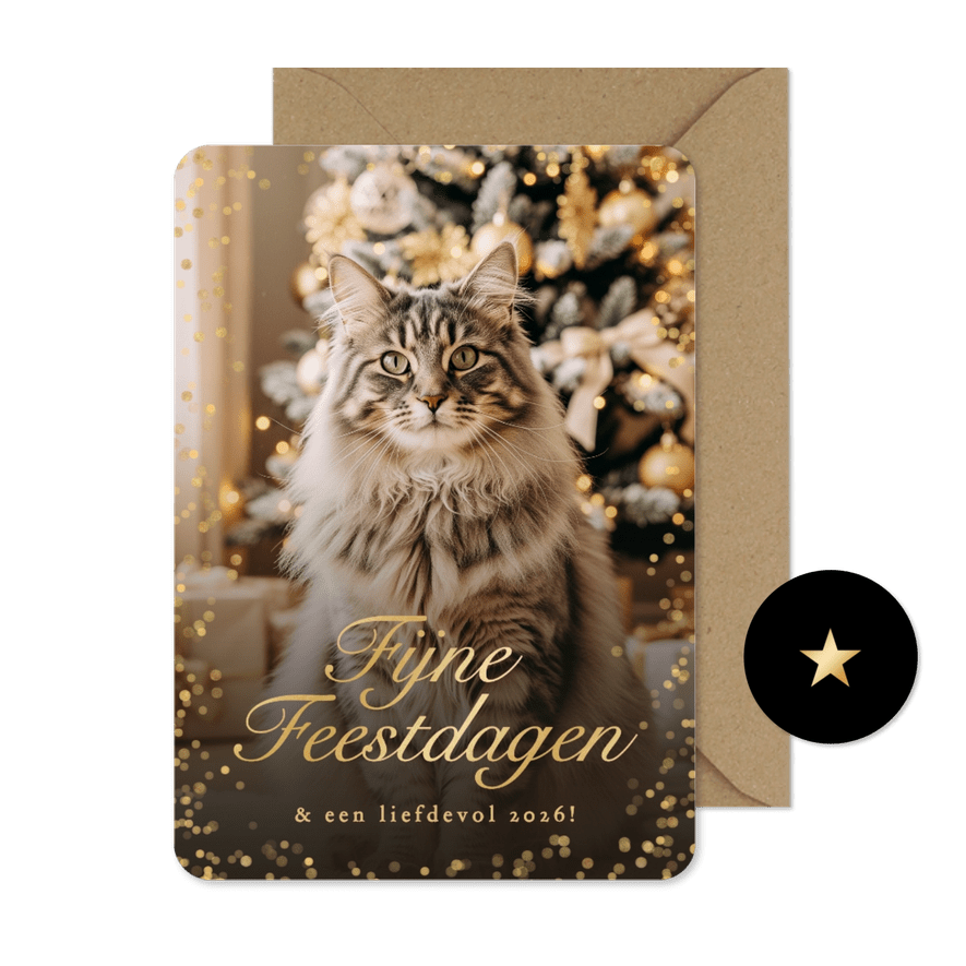 Sprankelend kerstkaartje fijne feestdagen met kat eigen foto - Kaartimpressie