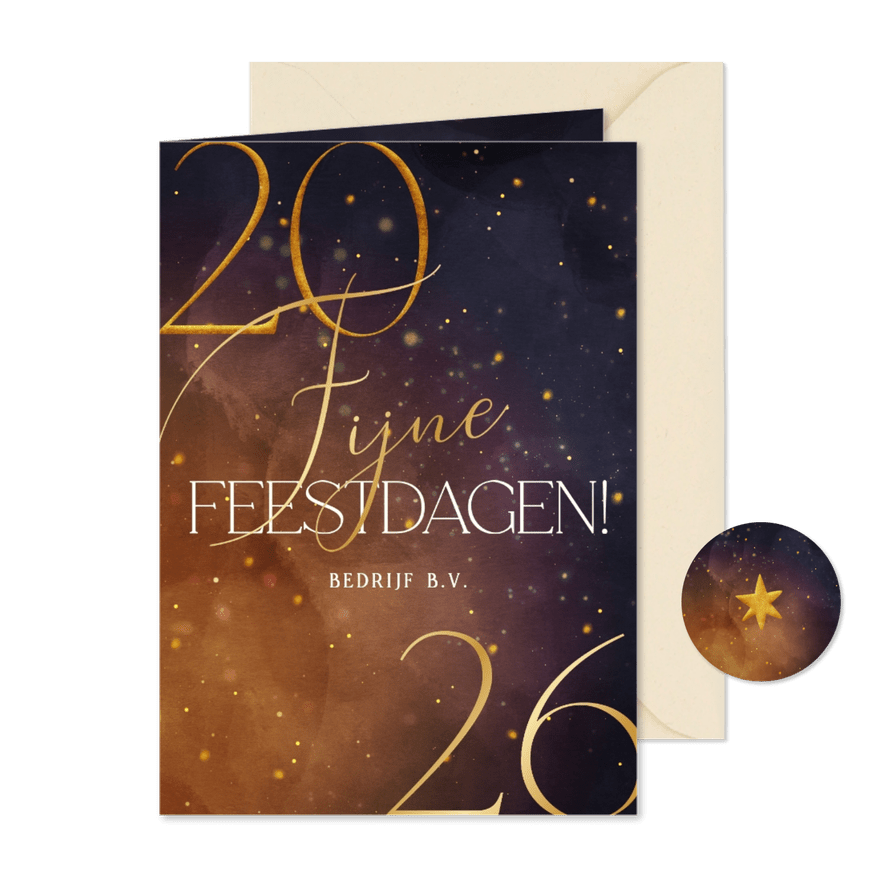 Sprankelende kerstkaart 2026 met goudaccenten - Kaartimpressie