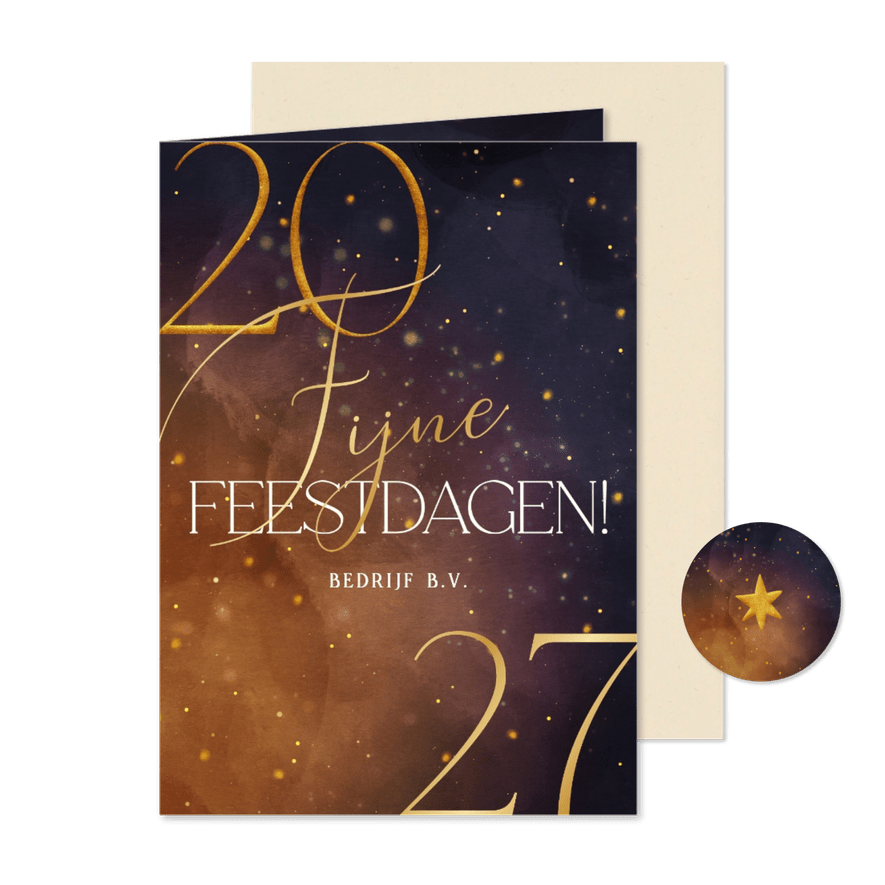 Sprankelende kerstkaart 2027 met goudaccenten - Kaartimpressie