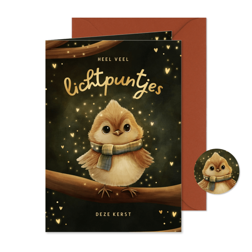 Sprankelende kerstkaart vogeltje lichtpuntjes voor jou - Kaartimpressie