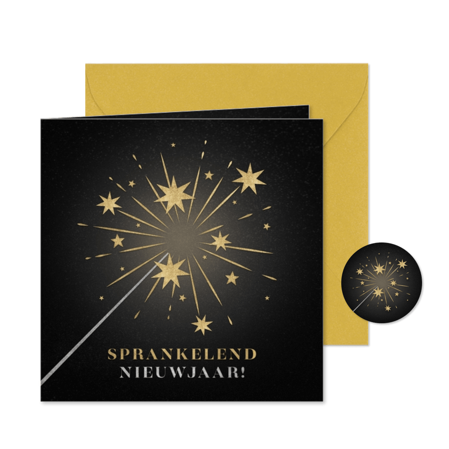 Sprankelende nieuwjaarskaart met sterretje vuurwerk - Kaartimpressie