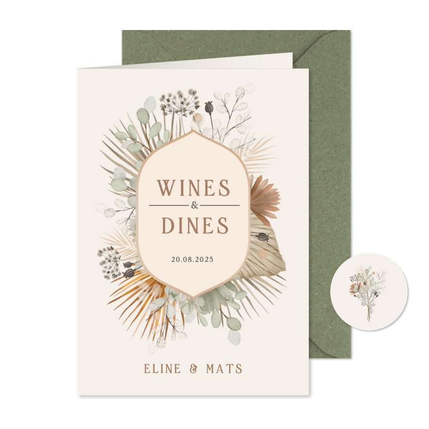 Staande menukaart in bohemian stijl met droogbloemen - Kaartimpressie