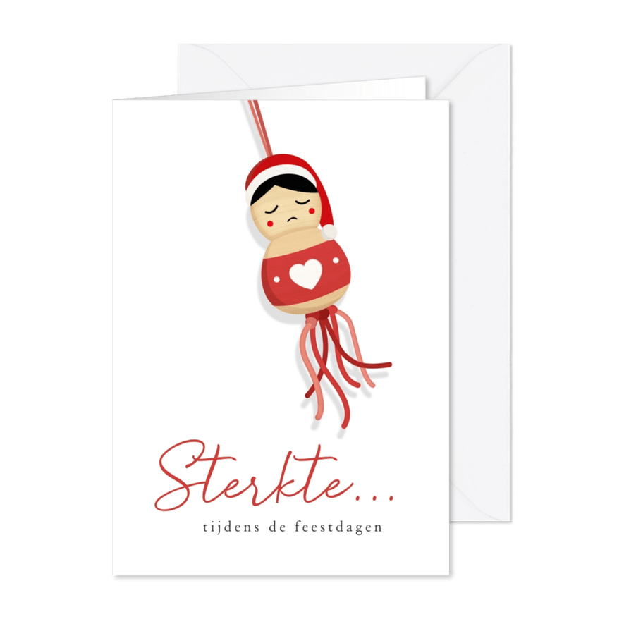 Sterkte kaart feestdagen gelukspoppetje met kerstmuts  - Kaartimpressie