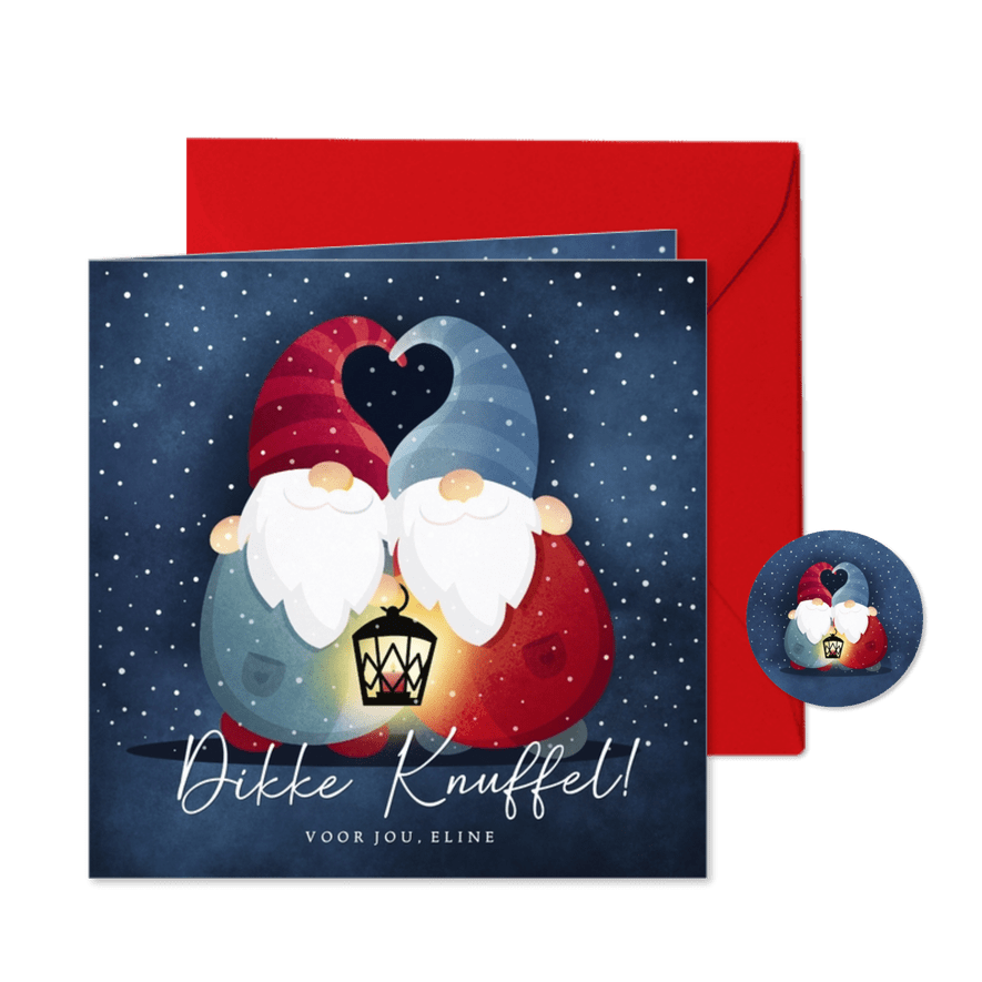 Sterkte kerstkaart met kerst kabouters - dikke knuffel - Kaartimpressie