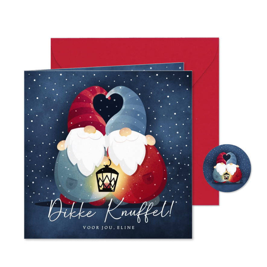 Sterkte kerstkaart met kerst kabouters - dikke knuffel - Kaartimpressie