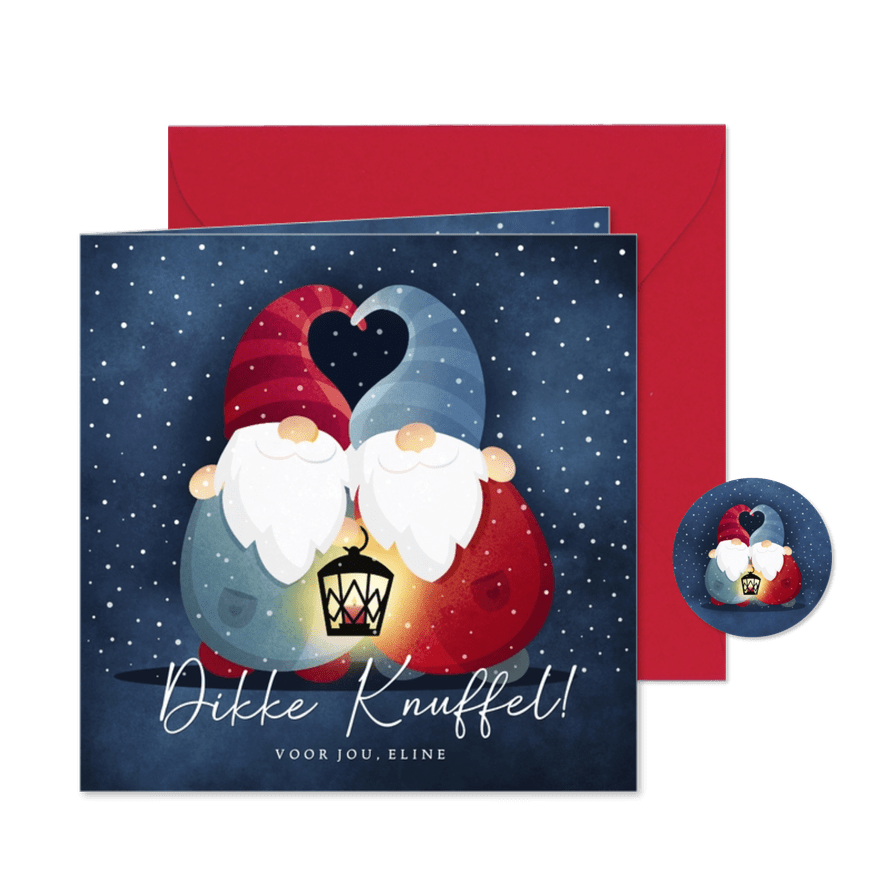 Sterkte kerstkaart met kerst kabouters - dikke knuffel - Kaartimpressie