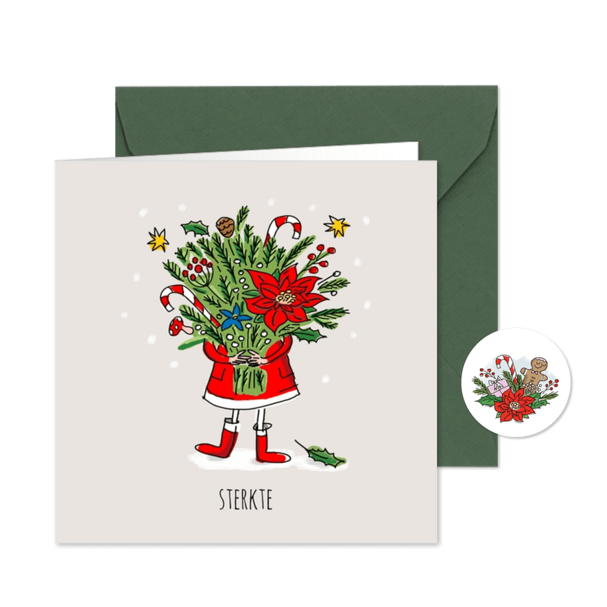 Sterkte kerstkaart met kerstboeket - Kaartimpressie