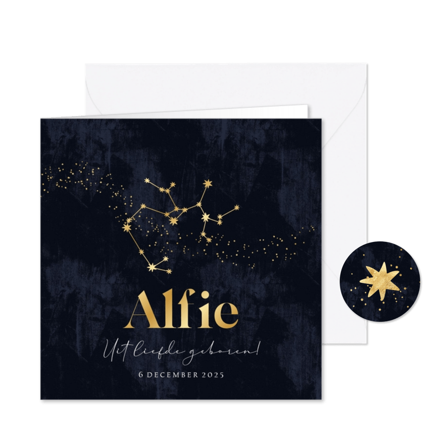 Sterrenbeeld geboortekaartje boogschutter goudfolie - Kaartimpressie