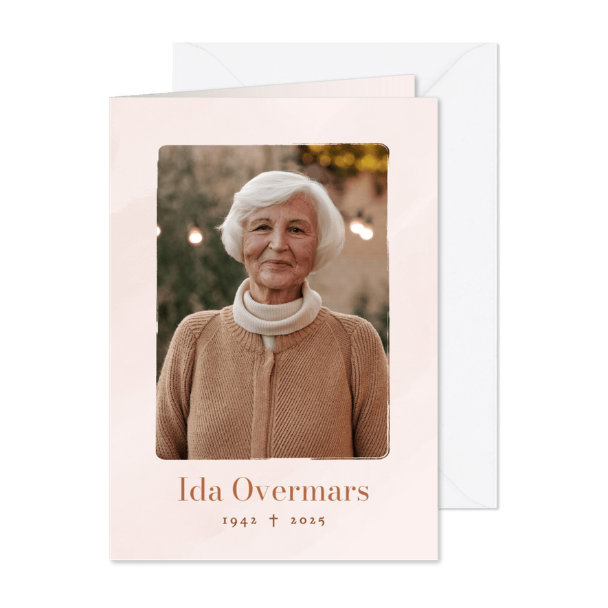 Stijlvol bedankkaartje roze waterverf met foto voor rouw - Kaartimpressie