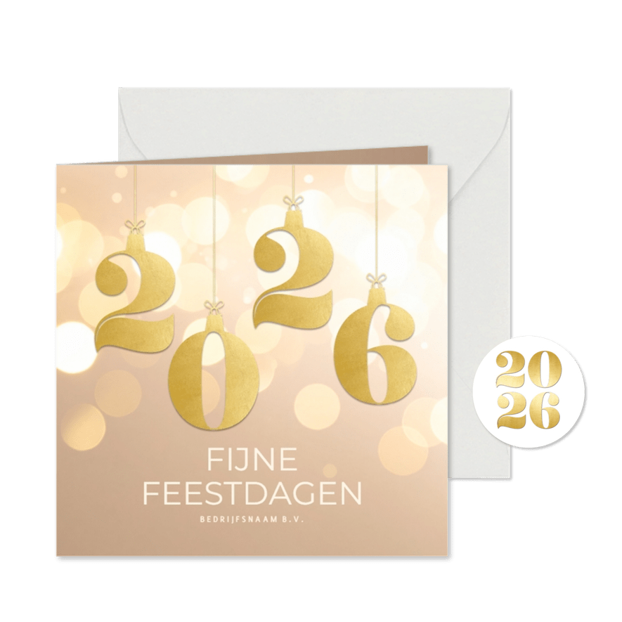 Stijlvol beige zakelijk kerstkaartje 2026 goud - Kaartimpressie